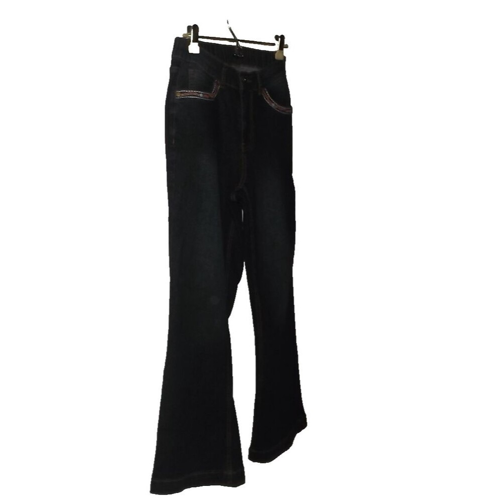 BLOOM CHIC BLUE JEANS WOMENS SIZE 10 DARK WASH Stretch Embroidered Flare